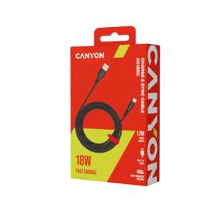  CANYON CHARGING CABLE USB-A TO USB-C 120CM 18W (AVAILABLE IN BLACK/WHITE)