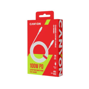  CANYON CHARGING CABLE USB-C TO USB-C 200CM 100W WHITE